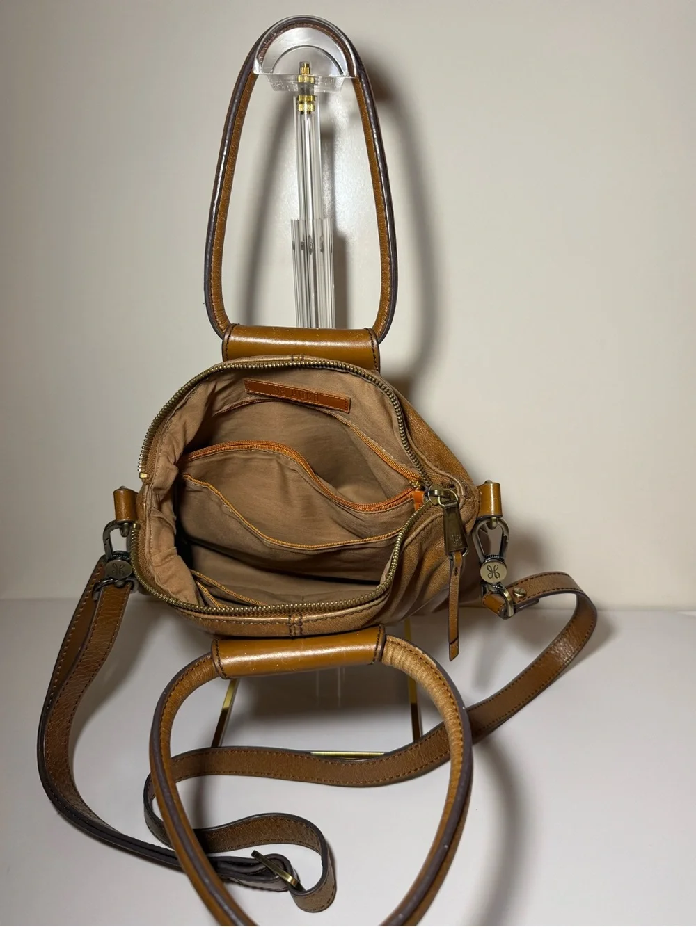 HOBO Cognac Brown Leather Satchel with Detachable Strap